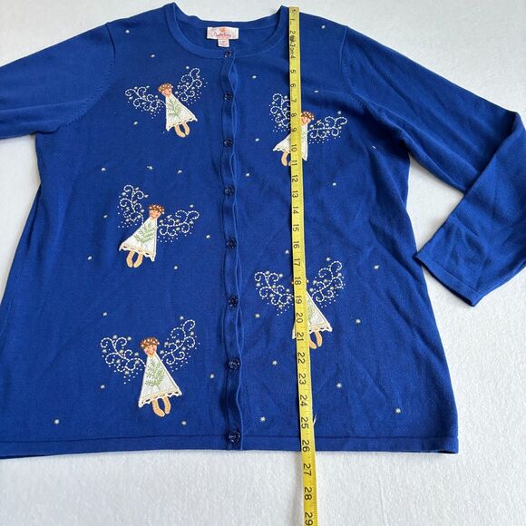 Quacker Factory Novelty Angel Christmas Cardigan Sweater Women's M Blue Fairy - Picture 8 of 9